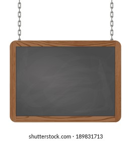 Signboard hanging on chains
