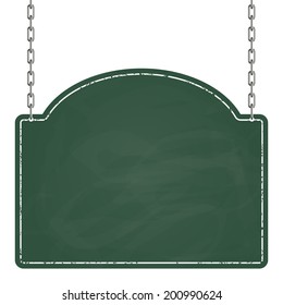 Signboard hanging on chains