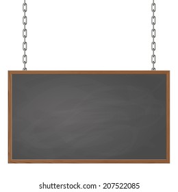 Signboard hanging on chains