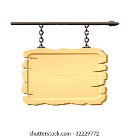 Signboard hanging on chains. Vector.