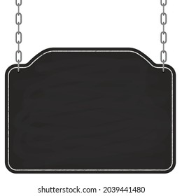 Signboard hanging on metal chains. wooden frame sign. Vector