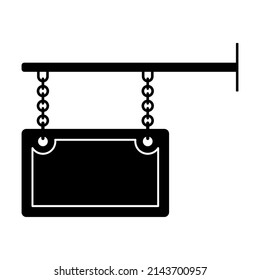 Signboard icon. The pointer board hangs on a chain. Black silhouette. Front side view. Vector simple flat graphic illustration. Isolated object on a white background. Isolate.