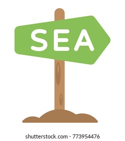 
A signboard indication direction of a sea, flat vector icon design
