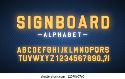 Signboard Lettering Lightbox Alphabet. Vector Font.