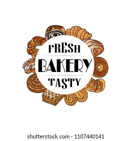 A signboard, a logo, a template for a baking shop, a bread store, an element of decor. Fresh and tasty bread and pastries. Vector