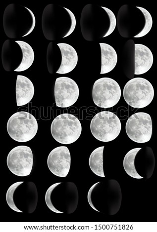 Similar – Image, Stock Photo Increasing crescent moon in dark blue evening sky with light clouds, moon craters and moon seas are visible