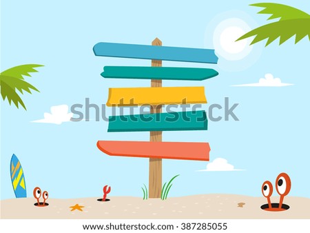 Signboard on a beach concept. Editable Clip Art.