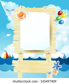 Signboard on seascape, vector