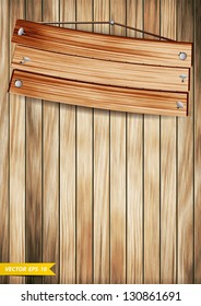 Signboard on wood texture background, Vector illustration