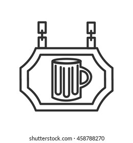 Signboard pub linear icon. Tablet with glass of beer. Thin line design
