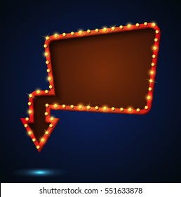 Signboard retro style with lamps. Vintage banner with light bulbs