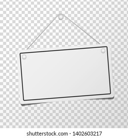 Signboard with a rope on transparent background. Vector