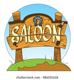 Signboard saloon pointer. Illustration on the theme of the Wild West.