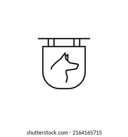 Signboard for shops and stores. Monochrome sign and editable stroke. Suitable for advertisement, books, internet sites, apps. Vector line icon of dog on signboard 