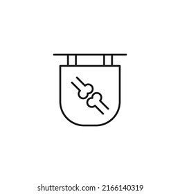 Signboard for shops and stores. Monochrome sign and editable stroke. Suitable for advertisement, books, internet sites, apps. Vector line icon of knuckles on signboard 