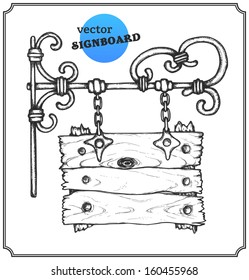 Signboard in a sketch style. Hand-drawn vector illustration.