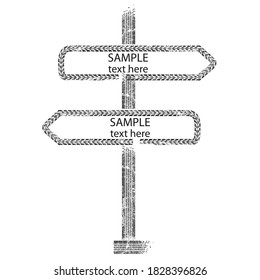 Signboards . Arrow sign .Vector Print Textured Tire Track . Guidepost Design Element .Bike thread silhouette . Signpost