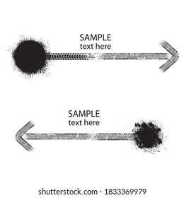 Signboards . Arrow sign .Vector Print Textured Tire Track . Guidepost Design Element .Bike thread silhouette . Signpost