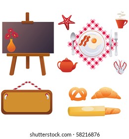 signboards and set of breakfast