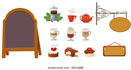 signboards and set of dessert