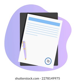 Signed business documents on the white background. Vector illustration concept.