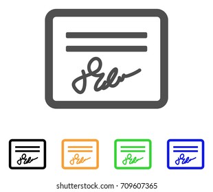 Signed Cheque vector pictograph. Style is a flat graphic symbol in grey, black, yellow, blue, green color variants. Designed for web and mobile apps.
