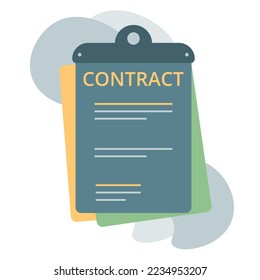 Signed contract, certified contract, business documentation. Vector illustration.