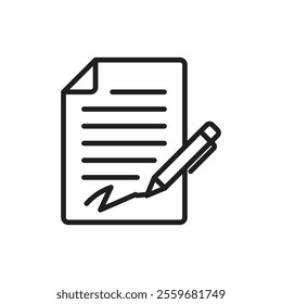 Signed contract icon Flat art in black and white isolated