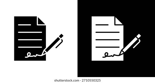Símbolo editável de arte de linha de ícone de contrato assinado e coleção sólida para design de aplicativo