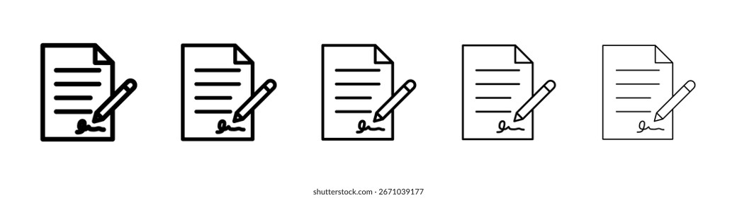 Logotipo de icono de contrato firmado en la colección de líneas de trazo