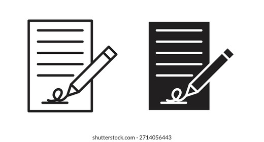 Diseños de Vector de silueta de icono de contrato firmado. Trazos editables