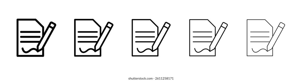 Signed contract icons vector set in different stroke line style