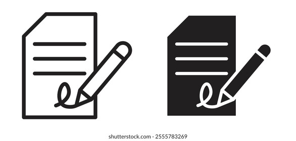 Signed contract vector icon set in black color.