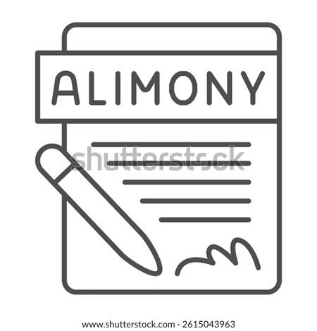 Signed document form and pen thin line icon, family lawyer concept. Vector graphics. Application for alimony, contract paper sign on white background, outline style icon for mobile or web design