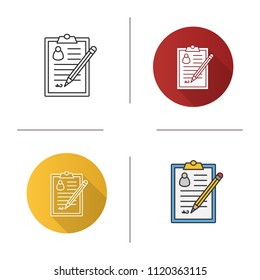 Signed document icon. Contract, agreement. Signature. Flat design, linear and color styles. Isolated vector illustrations