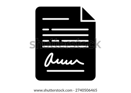 signed document icon represents agreement, contract, or legal paperwork, illustrating compliance and formalization