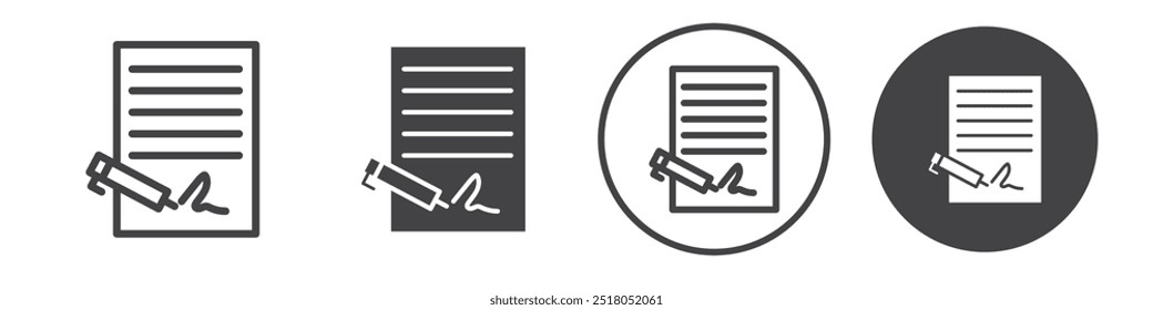 Signed document icon thin line illustration