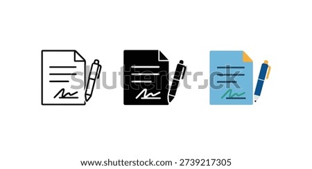 Signed Document Icons with Pen Illustration