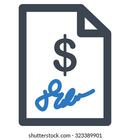 Signed Invoice vector icon. Style is bicolor flat symbol, smooth blue colors, rounded angles, white background.