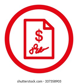 Signed Invoice vector icon. Style is flat rounded symbol, red color, rounded angles, white background.