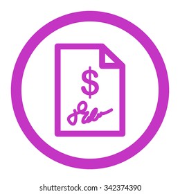Signed Invoice vector icon. Style is flat rounded symbol, violet color, rounded angles, white background.