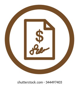 Signed Invoice vector icon. Style is flat rounded symbol, brown color, rounded angles, white background.