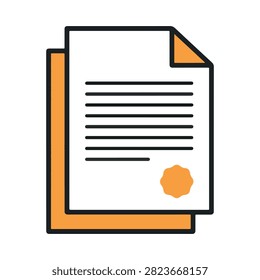 Signed legal certificate paper document with golden seal icon representing official diploma degree and verified credentials.