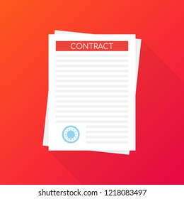 Signed paper deal contract icon agreement pen on desk flat business. Vector stock illustration.