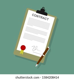 signed paper deal contract icon agreement pen on desk flat business illustration vector