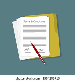 signed paper deal contract icon agreement pen on desk flat business. vector