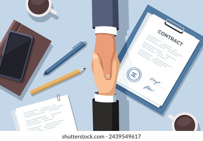 Signed paper deal contract icon agreement pen on desk