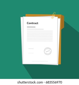 signed paper deal contract icon agreement paper on desk flat business illustration vector