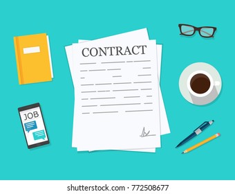 Signed paper deal contract icon agreement pen on desk flat business illustration vector