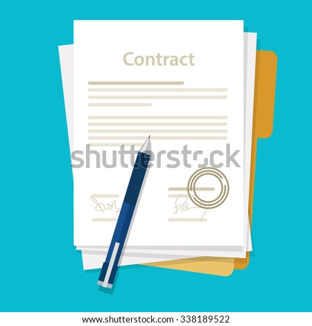 signed paper deal contract icon agreement  pen on desk  flat business illustration vector